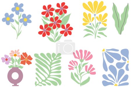 Ilustración de Conjunto botánico abstracto de arte floral. Flor y hojas forma abstracta doodle diseño de arte para imprimir, papel pintado, clipart, arte de la pared para la decoración del hogar - Imagen libre de derechos