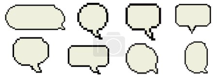 Pixel-Sprechblasen-Dialogfeld im alten Computerstil. Pixel-basierte 8-Bit-Grafik der 90er-Jahre-Spiele. Vektorillustration. Vorlage für soziale Netzwerke, Banner, Aufkleber, Collagen.