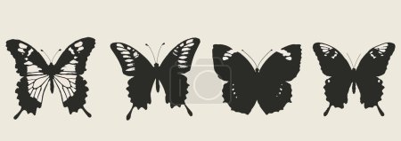 Illustration for Butterflies with vintage stipple effect, y2k coquette collage design.  Monochrome photocopy retro design elements. Vector illustration for grunge gothic surreal poster. - Royalty Free Image