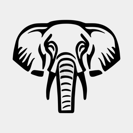 Téléchargez les photos : Illustration graphique vectorielle en noir et blanc d'une tête d'éléphant isolée sur blanc - en image libre de droit