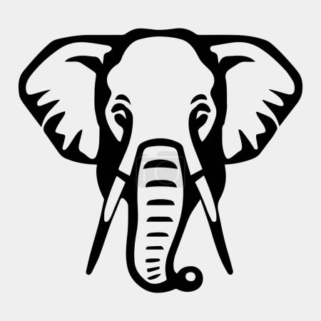 Téléchargez les photos : Illustration graphique vectorielle en noir et blanc d'une tête d'éléphant isolée sur blanc - en image libre de droit