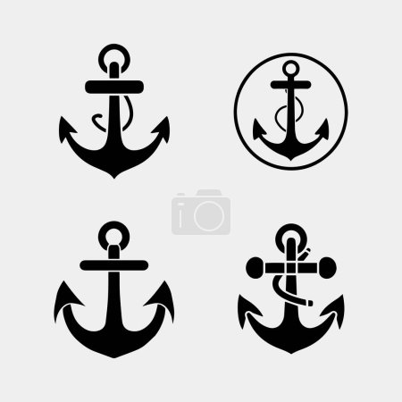 Ilustración de Conjunto de iconos de anclas. Ancla en el mar. Símbolo náutico. Colección de anclaje simple estilo plano - Imagen libre de derechos