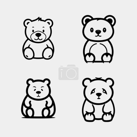 Téléchargez les photos : Ensemble d'ours en peluche dessin animé mignon isolé en blanc - en image libre de droit