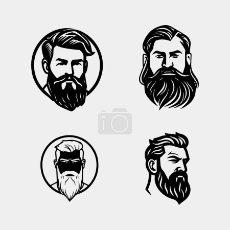 Ilustración de Conjunto de vectores hombres barbudos se enfrenta a hipsters con diferentes cortes de pelo, bigotes, barbas. Perfecto para siluetas, avatares, cabezas, emblemas, iconos, etiquetas. - Imagen libre de derechos