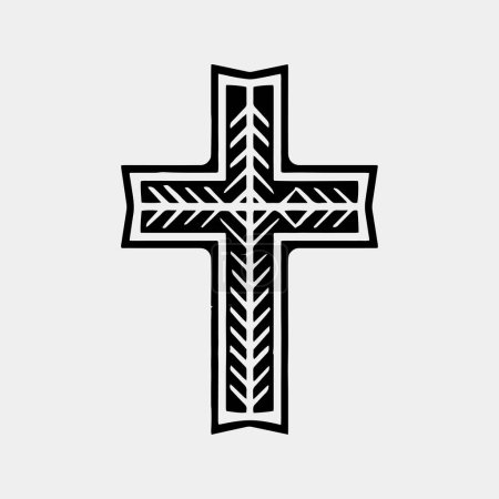 Téléchargez les photos : Ensemble de symbole vectoriel croix chrétienne style plat et contour isolé sur blanc - en image libre de droit