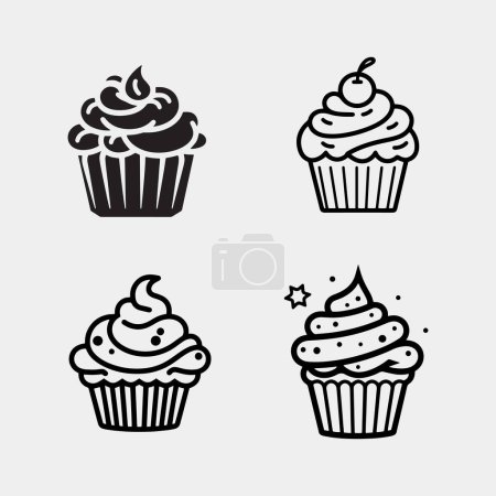 Téléchargez les photos : Ensemble vectoriel de Cupcake isolé sur fond blanc - en image libre de droit