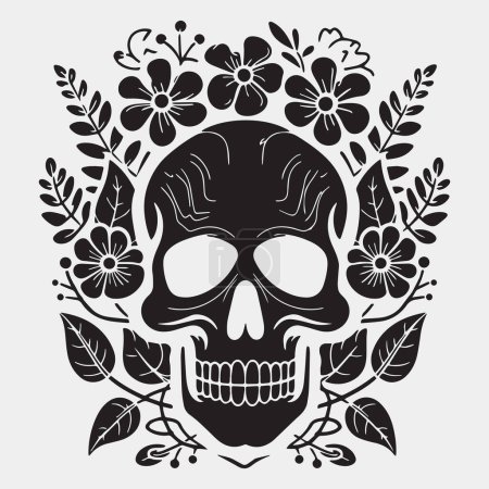 Téléchargez les photos : Crâne humain avec des roses noir et blanc, illustration vectorielle - en image libre de droit