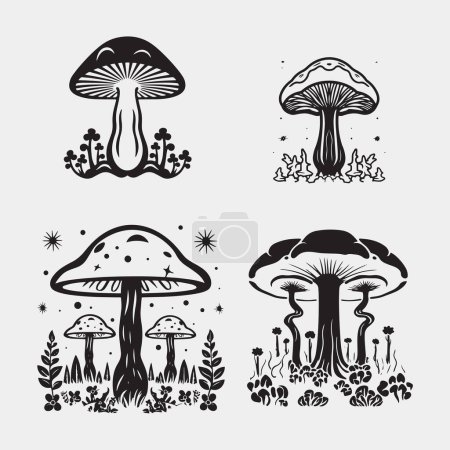 Illustration pour Ensemble de champignons et de champignons. illustration vectorielle. - image libre de droit