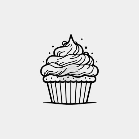 Téléchargez les photos : Cupcake avec une crème, dessin à la main vectoriel croquis icône, dessert sucré - en image libre de droit
