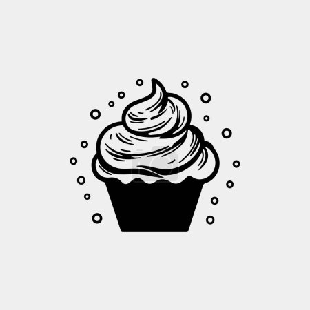 Téléchargez les photos : Cupcake avec une crème, dessin à la main vectoriel croquis icône, dessert sucré - en image libre de droit