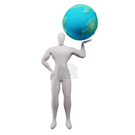 Téléchargez les photos : Illustration 3D d'un Stickman faisant flotter la terre avec sa main gauche. - en image libre de droit