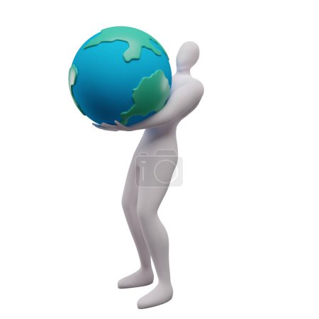 Téléchargez les photos : Illustration 3D de Stickman Sauver la Terre en apportant la Terre. - en image libre de droit