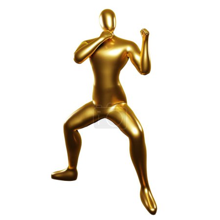 Téléchargez les photos : Stickman en or de rendu 3d - Pose de stand de karaté - en image libre de droit