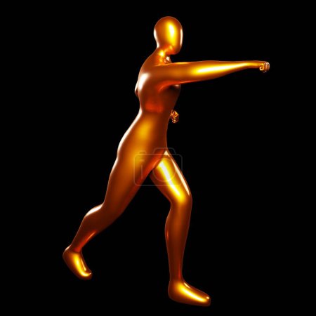 Téléchargez les photos : 3d Render Bronze Stickman - Pose de poinçonnage de karaté Faire un poinçon droit vers l'avant - en image libre de droit