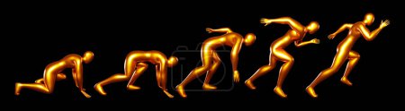 Téléchargez les photos : 3d run bronze stickman figure. Postures corporelles du début à la fin. - en image libre de droit