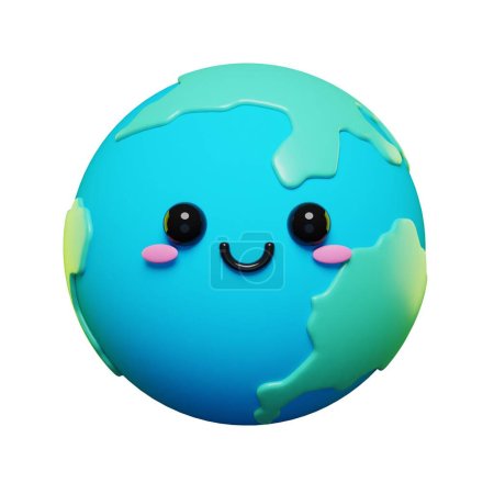 Foto de Lindo y adorable 3D Tierra emoji carácter emoticonos conjunto. 3d iconos de dibujos animados de la Tierra. - Imagen libre de derechos