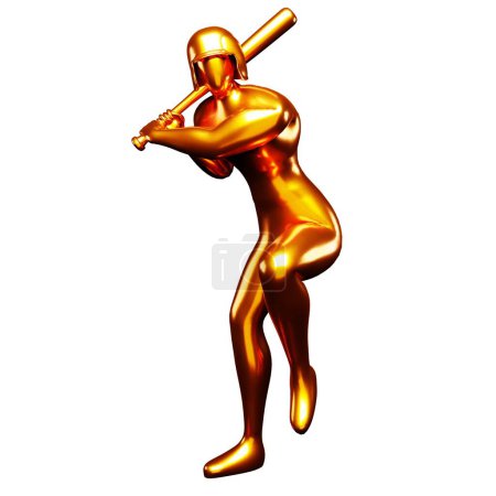 Téléchargez les photos : Clip Art de joueur de baseball en bronze 3d tenant avec une batte de baseball tout en soulevant une jambe. Vu de face. - en image libre de droit