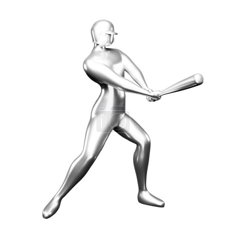 Téléchargez les photos : 3d Silver Baseball Player Clip Art Frapper avec une batte de baseball. Vu de côté. - en image libre de droit
