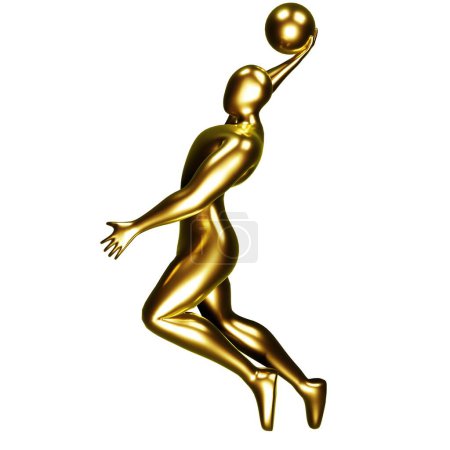 Téléchargez les photos : 3d figurine de joueur de basket-ball en or faisant pose slam dunk. - en image libre de droit