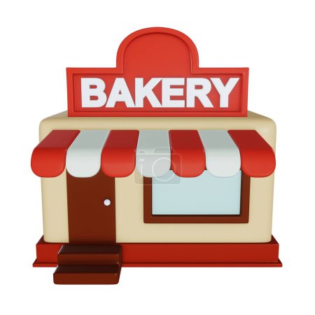 Téléchargez les photos : Ensemble d'icône de boulangerie de café réaliste 3d. Icône de devanture de magasin de boulangerie réaliste 3d dans le style de bande dessinée. - en image libre de droit