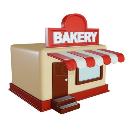 Téléchargez les photos : Ensemble d'icône de boulangerie de café réaliste 3d. Icône de devanture de magasin de boulangerie réaliste 3d dans le style de bande dessinée. - en image libre de droit