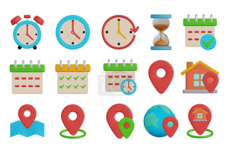 3d Vector Time, Date, and Address Icon Concept