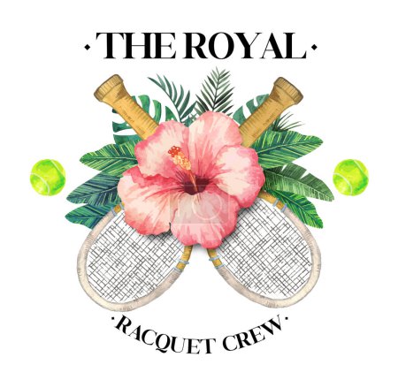 Illustration for Watercolor racquet for tennis club, fashion illustration hand-drawn and isolated on a white background - Royalty Free Image