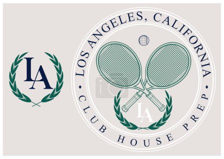 Illustration for Logo slogan graphic. los angeles california summer SS23 logo tennis crest sport, club house prep - Royalty Free Image
