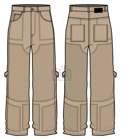 Ilustración de Pantalón patchwork. pantalones de carga holgados de moda pierna ancha - Imagen libre de derechos