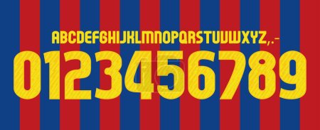 Illustration for Font vector team 2010 kit sport style. football style font with lines. messi. Barcelona font. bara font. sports style letters and numbers for soccer team - Royalty Free Image