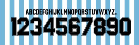 Illustration for Font vector team 1994 kit sport style font. retro football style font with lines. maradona. argentina font, retro soccer, The White and Sky Blue. sports style letters and numbers - Royalty Free Image