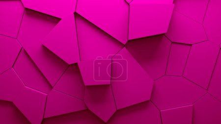 Abstract extruded voronoi blocks background. Minimal light clean corporate wall. 3D geometric surface illustration. Polygonal elements displacement.