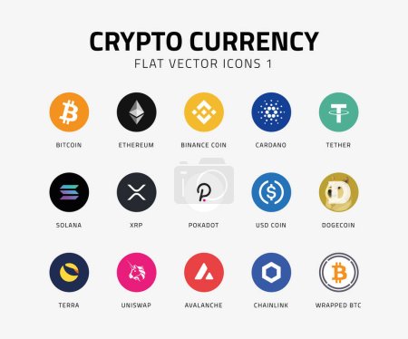 Crypto iconos vectoriales de divisas plana 1