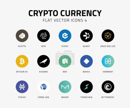 Téléchargez les illustrations : Icônes vectorielles crypto monnaie plat 4 - en licence libre de droit