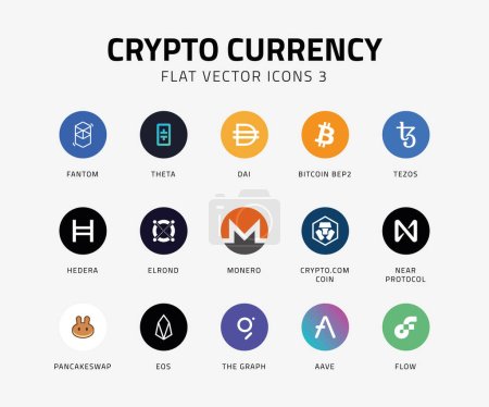 Téléchargez les illustrations : Icônes vectorielles crypto monnaie plat 3 - en licence libre de droit