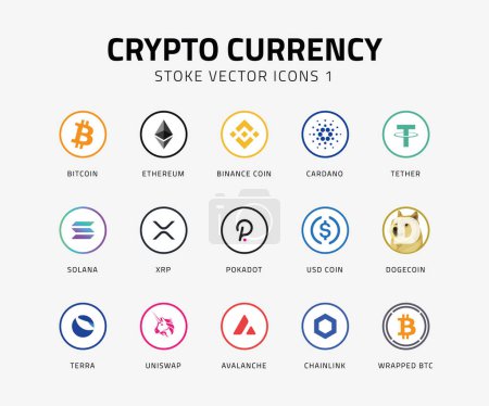 Illustration for Crypto currency vector icons stoke 1 - Royalty Free Image
