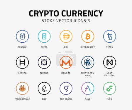 Téléchargez les illustrations : Icônes vectorielles crypto monnaie stoke 3 - en licence libre de droit