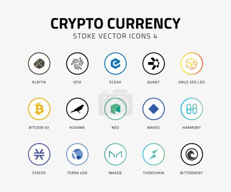 Téléchargez les illustrations : Icônes vectorielles crypto monnaie stoke 4 - en licence libre de droit