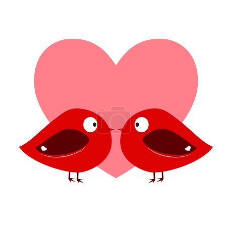 Ilustración de Dos pájaros con corazón rojo lindo adorable pequeño gordito pájaro escarlata vector rojo ilustración clip arte - Imagen libre de derechos
