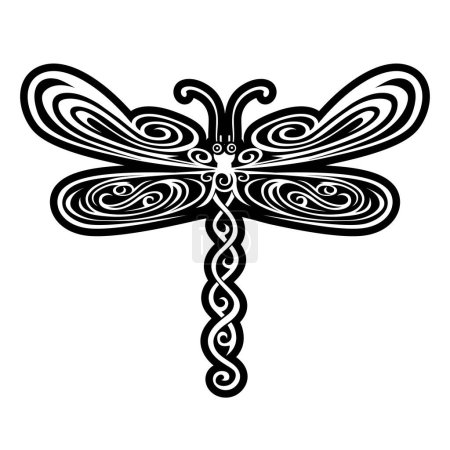 Téléchargez les illustrations : Dragonflies hélicoptère insecte noir et blanc illustration vectorielle artistique - en licence libre de droit