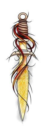 Illustration for Dagger with Fire , Stylish ASC AC Dagger On Fire Vector Illustration - Royalty Free Image
