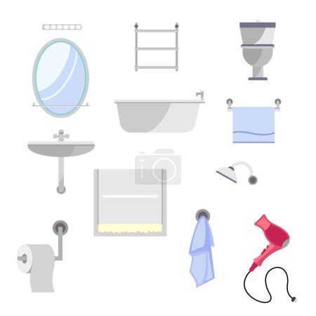 Ilustración de Conjunto de accesorios de baño y accesorios ilustraciones vectoriales de estilo plano - Imagen libre de derechos
