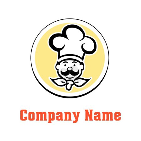 Téléchargez les illustrations : Chef avec moustache restaurant modèle de conception de logo avec le nom de l'entreprise illustration vectorielle clip art - en licence libre de droit