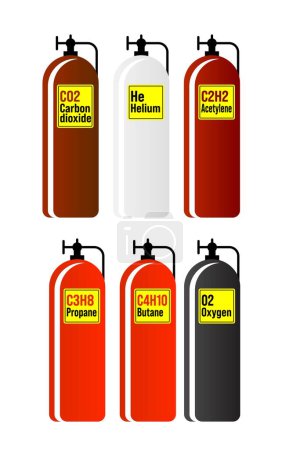 Illustration for Different types of welders gas cylinders vector illustrations - Royalty Free Image