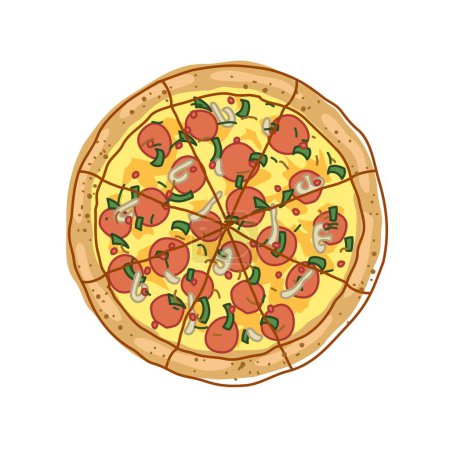 Ilustración de Pepperoni, queso y champiñones Pizza vector ilustración en estilo doodle clip art - Imagen libre de derechos