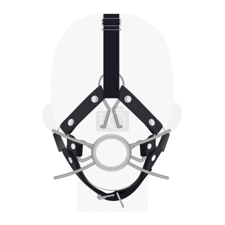Téléchargez les illustrations : Harnais de tête Strict Spider gag BDSM Illustration vectorielle en cuir noir à bouche ouverte - en licence libre de droit