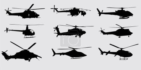 Téléchargez les illustrations : Silhouette vue de côté hélicoptère - en licence libre de droit