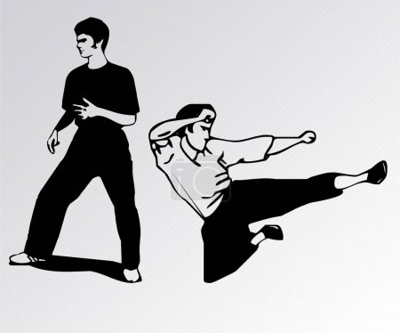 Illustration for Bruce lee in action black vector - Royalty Free Image