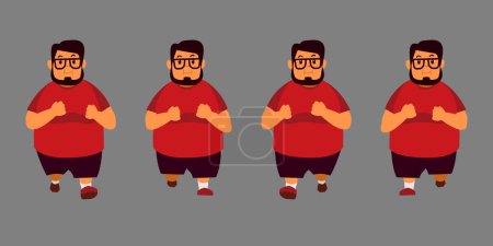 Illustration for Fat Man With Glasses Wearing Red Shirt Running Character Design Setup For Animation - Royalty Free Image