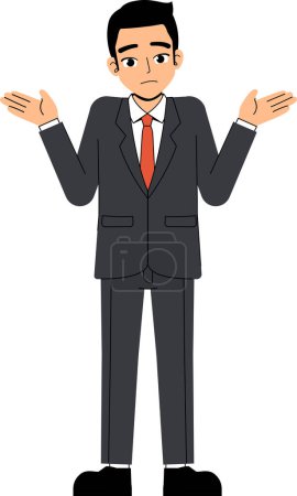 Ilustración de Seth hombre de negocios que usa traje y corbata hombros que se encogen de hombros Pose diseño de carácter de pie aislado - Imagen libre de derechos